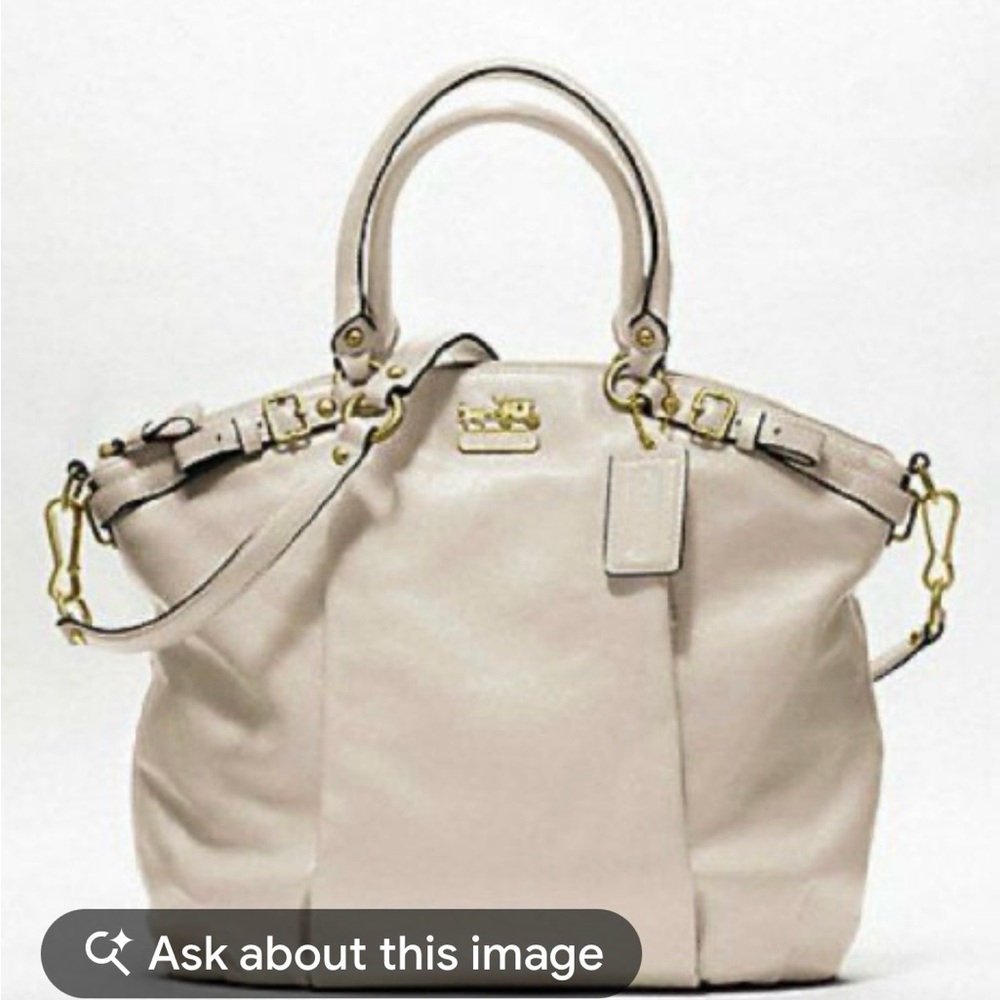 Coach Cream Madison Leather Lindsey Satchel Shoulder Bag with Gold Accents